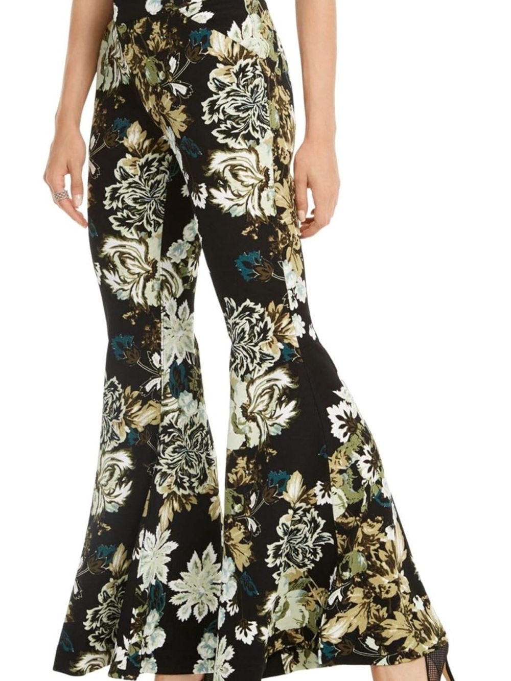 INC International Concepts Black Floral Boot-Cut Palazzo Pants